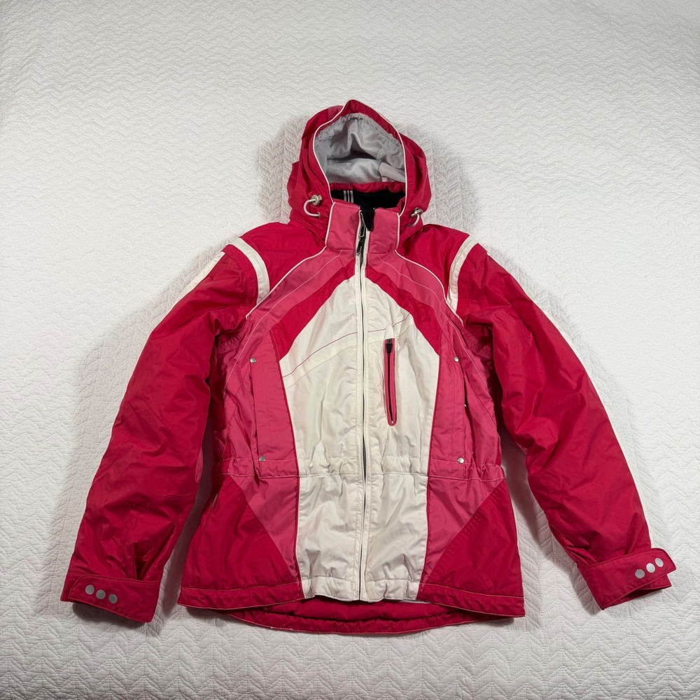 Obermeyer Lauren Ski Jacket Girls Pink White Colorblock Hooded Insulated Size 16